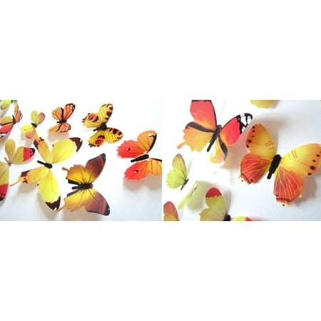 Pink Butterfly Stool - 12pcs Decal Wall Stickers Home Decorations 3D Butterfly Rainbow Yellow