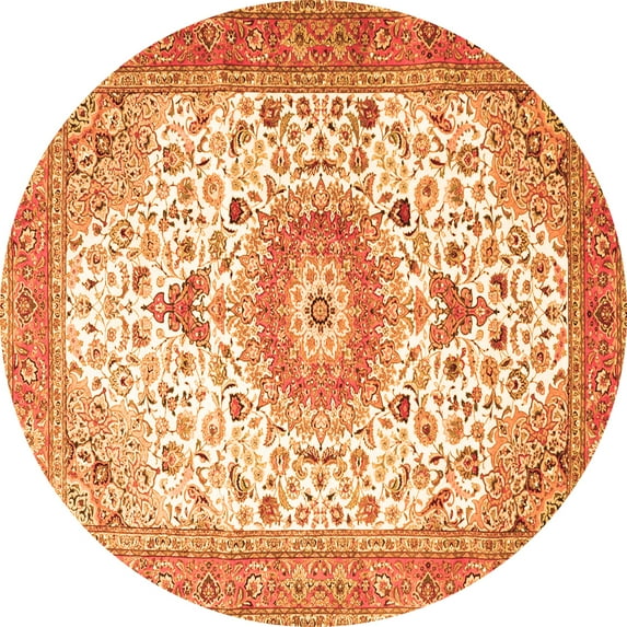 Ahgly Company Indoor Round Medallion Orange Traditional Area Rugs, 6' Round