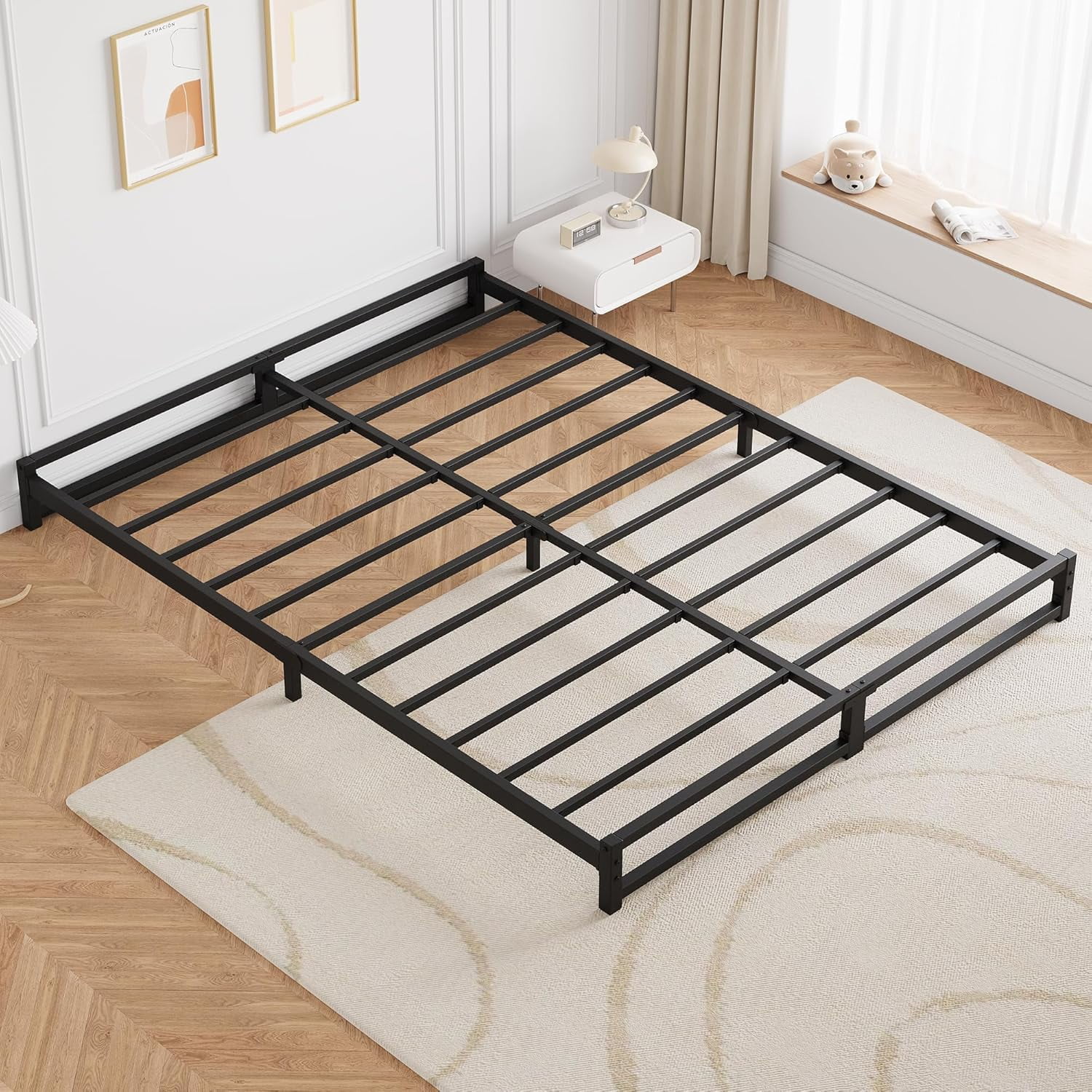 Homhougo 6 Inch Full Size Bed Frame Heavy Duty Metal Platform Bed Frame with Steel Slat Support, Mattress Foundation, No Box Spring Needed, Noise Free, Black (Full)