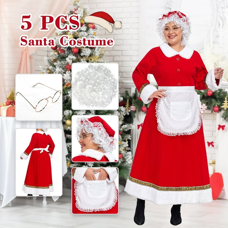 ladies xmas fancy dress outfits Womens Mrs Santa Claus Long Sleeve Cosplay Costume Christmas Fancy Dress  Outfits, 2XL