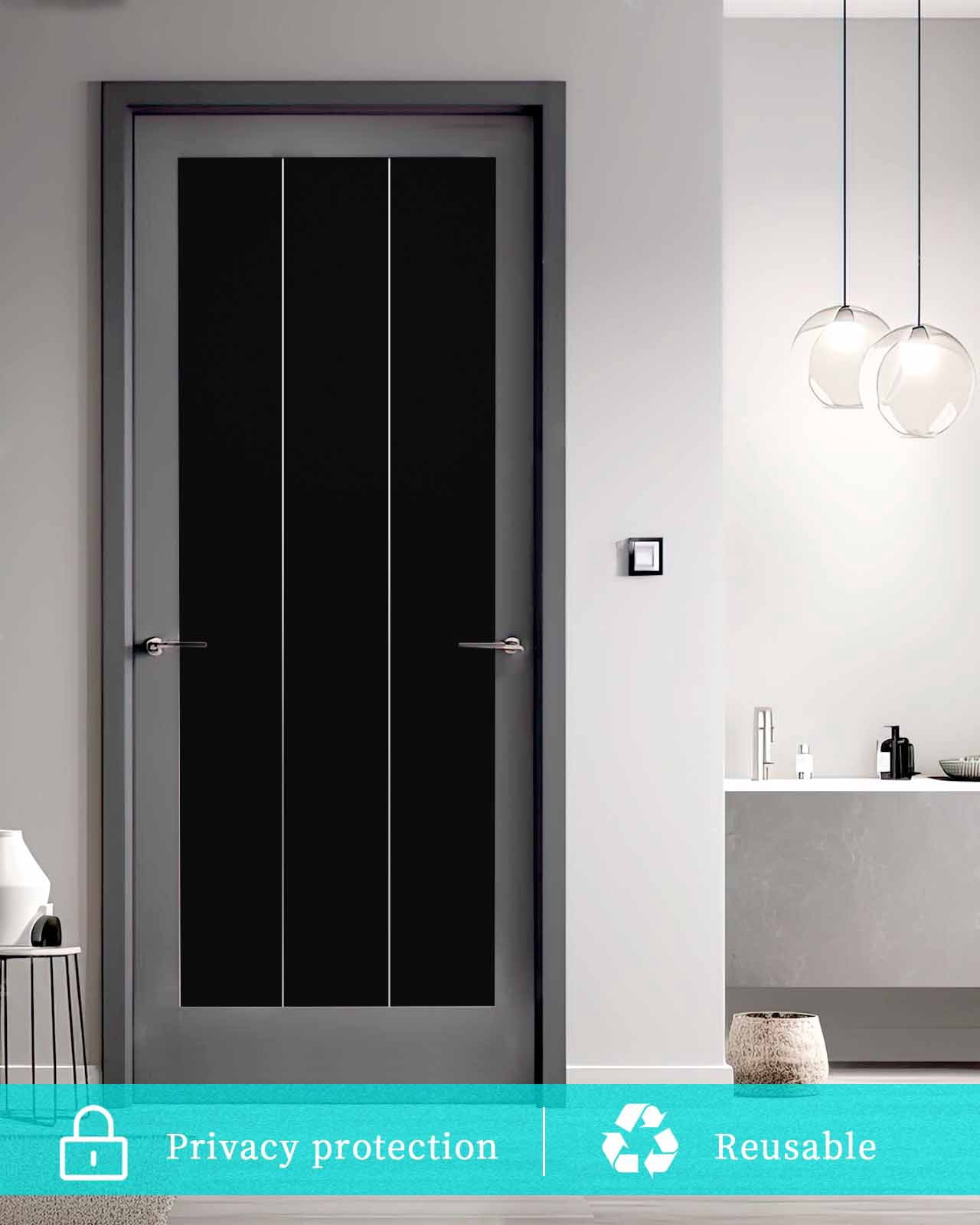 Window Privacy Film, Black UV Sun Blocking Window Tint Film Heat Control One Way Blackout Window Film, Pure Black Solid Color Simple Minimalism Art Non Adhesive Static Cling Sticker 17.7x39.3 In