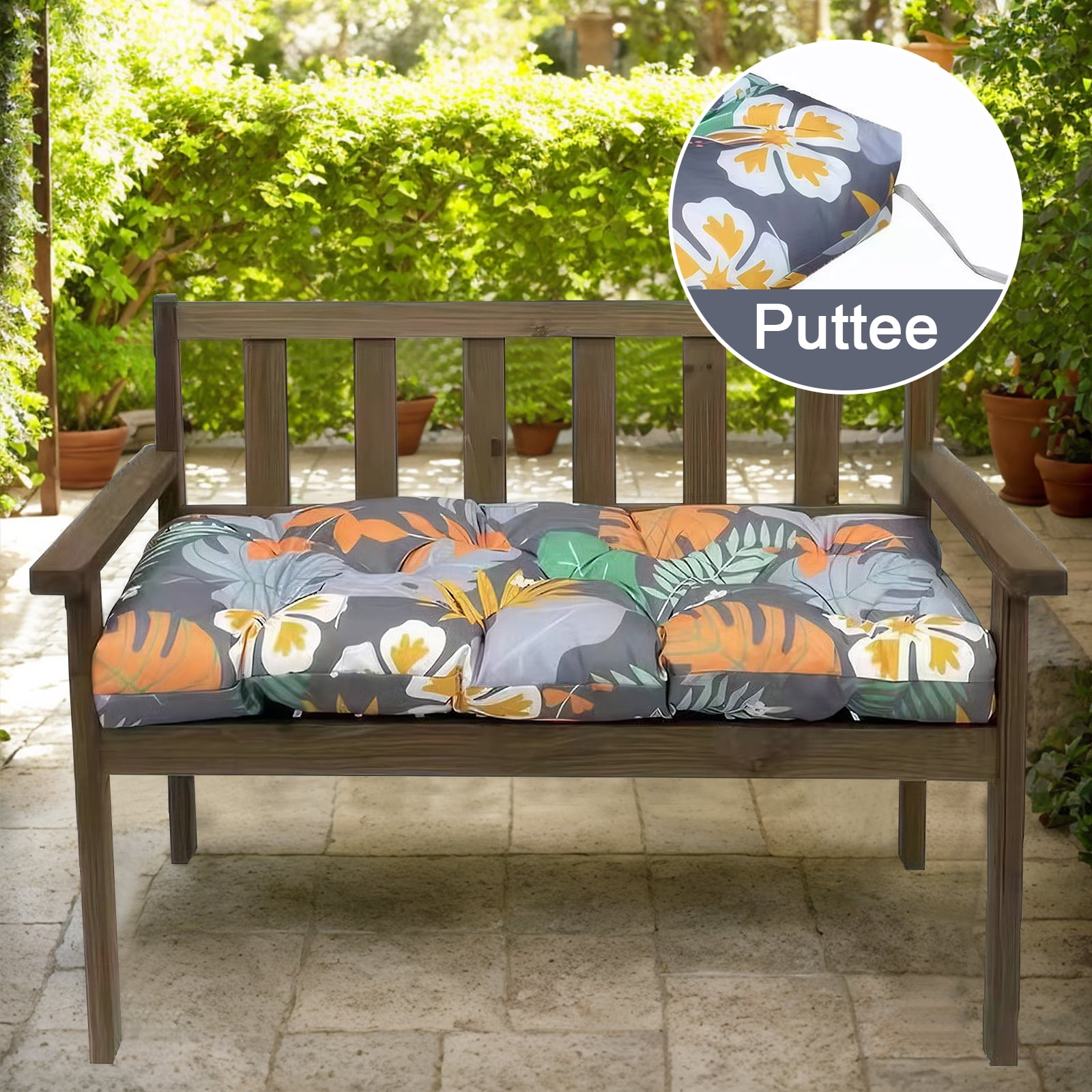 Eurhowing Thick Outdoor Bench Cushion, 52"x20"x4" Waterproof Fade-Resistant Porch Swing Cushions with Ties, High-Density Patio Garden Furniture Cushion, Floral