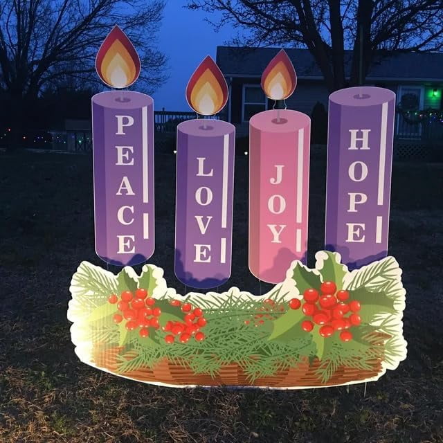 46.5 Inch Large Outdoor Advent Wreath Yard Decoration Set, 9 Pc Christmas Yard Signs with Stakes, Durable & American Made