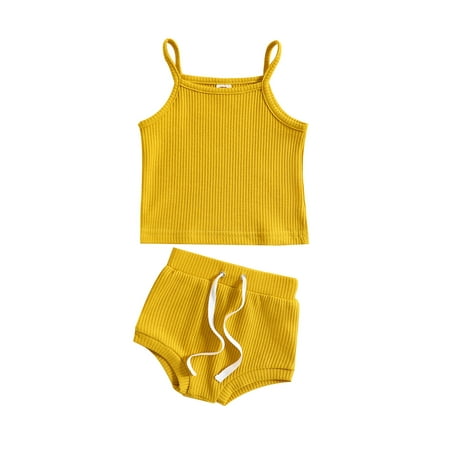 

MissiMae Baby Girls Shorts Set Spaghetti Straps Camisole with Elastic Waist Shorts Summer Outfit