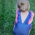 thumbnail image 5 of Styles I Love Little Kid Girls Ruffle Pom Pom Tassel One-Piece Swimsuit Bathing Suit Beach Pool Party Swimwear (Navy Blue, 120/4-5 Years), 5 of 7