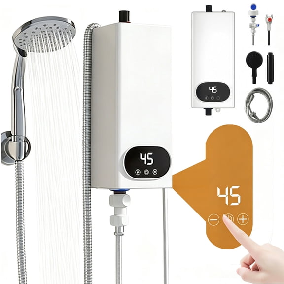 3500W Electric Tankless Water Heater for Bathroom, Instant Hot Water Heater with Shower Head, 110V On Demand Water Heater with LCD Display, Wall Mounted