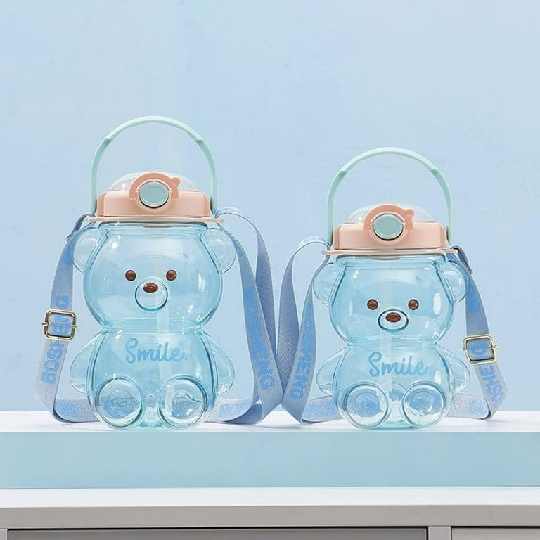 34oz/ 47oz Cute Bear Shaped Straw Bottle, PP Clear Food Grade
