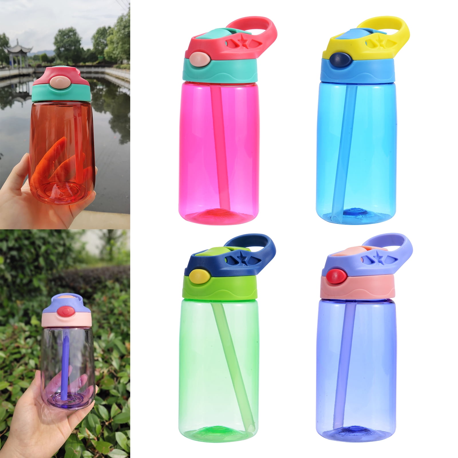 Water Bottle With Straw Plastic BPA Leakproof Sports Travel Plastic Drinks Mug 