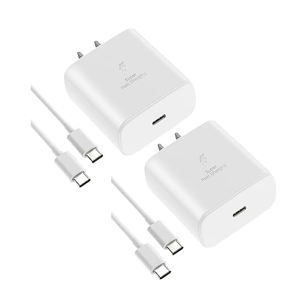 AoVoTo for 45W Samsung Charger Super Fast USB Type C Block PD PPS for Samsung Galaxy S25 S24 S23 S22 Ultra Charger Plus S20 Tab S8 Plus A53 A52 Z Fold Flip 4 6.6ft 5A Type-C Charging Cord 2Pack White