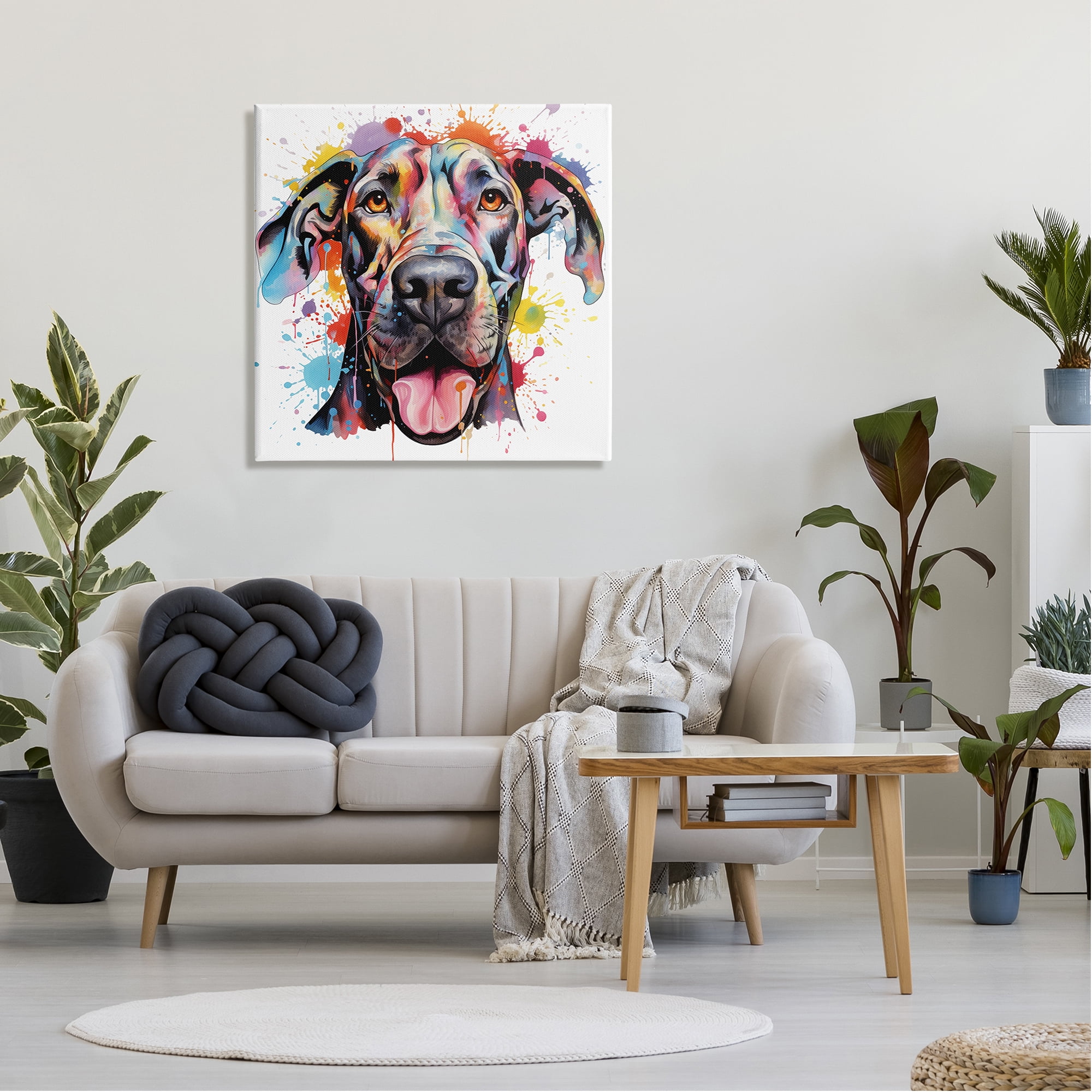 Stupell Industries Great Dane Paint Splatter Animals & Insects Painting Gallery Wrapped Canvas Art Print Wall Art, 30 x 30