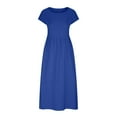 thumbnail image 6 of IROINNID Dress for Women 2023 Semi Formal Fall Dress Loose Fit Cotton Linen Round Neck Short Sleeve Shift Dress,Blue, 6 of 6