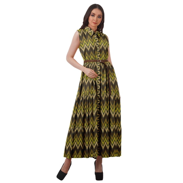 Moomaya Robes à Étages en Rayonne pour Femmes Imprimées Col Classique Robe-Chemise Femmes