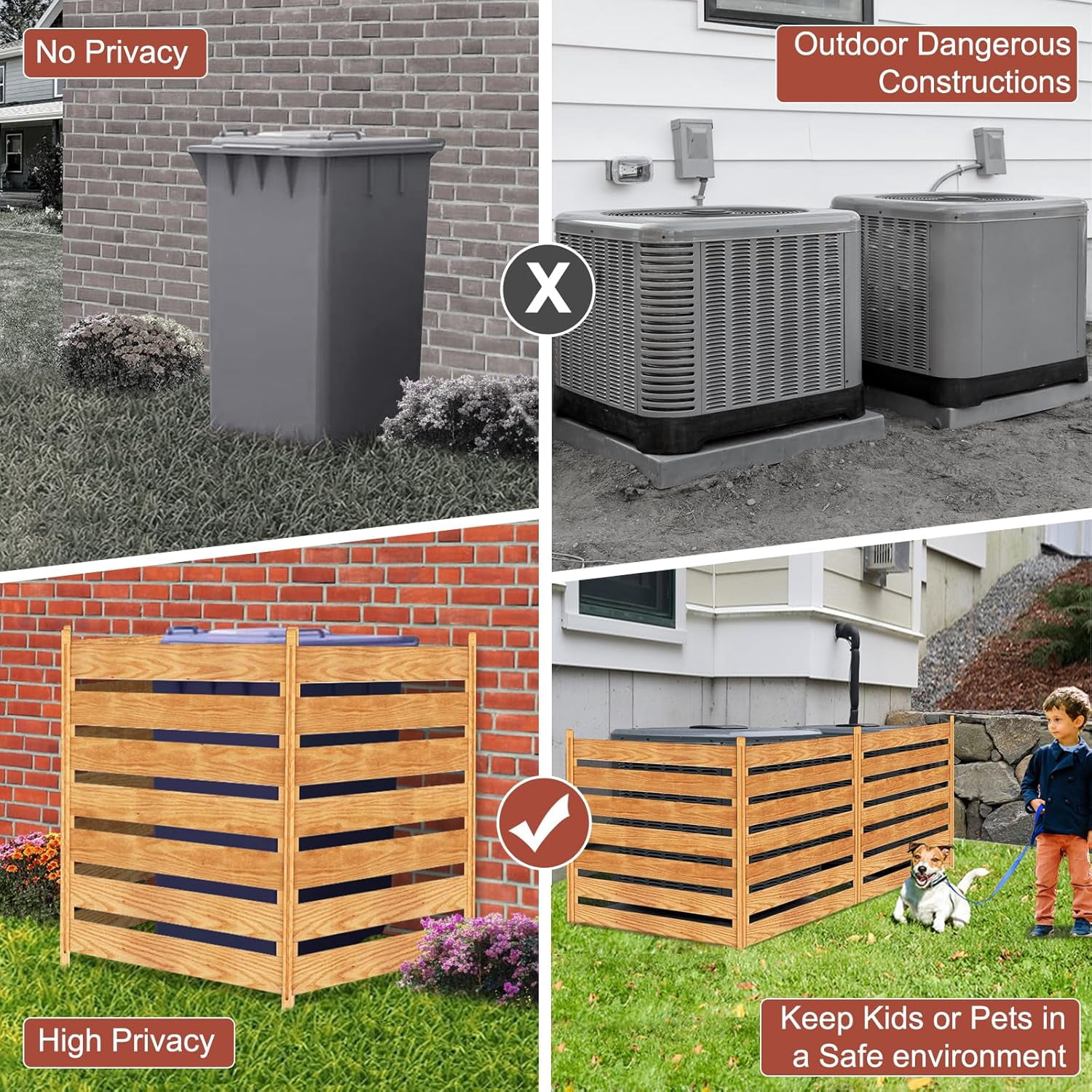 Slsy Air Conditioner Fence, 3-Panels Pool Equipment Enclosure, 36" W x 36" H x 36 " L Privacy Screens Fence Panels, Wood Trash Can Fence Privacy Fence Panel for Outside