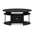 thumbnail image 6 of Furinno Jaya Oval Modern Black Coffee Table with Side Shelves and Storage Bin, Side Table with Shelf, for Living Room, Bedroom, Home Office, Dark Americano/Stainless Steel, 6 of 6