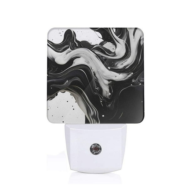 Balery Fluid Black White Paint Swirls Luz Nocturna LED con Sensor Automático, Enchufe con Sensor Crepuscular, Luz Suave de 0.5W para Dormitorio, Pasillo, Baño-EU