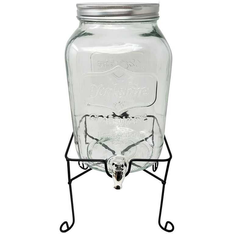 NEW!1 Gallon Mason jar Glass Beverage Drink Dispenser with Metal