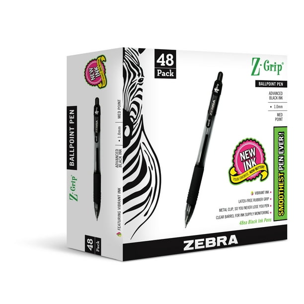 Zebra Pen ZGrip Retractable Ballpoint Pen, 1.0mm, Black Ink, 48Pack