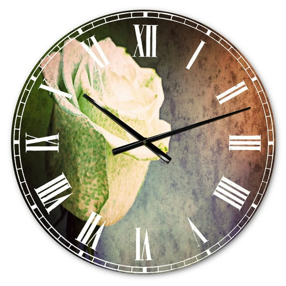 Designart 'Beautiful White Painted Rose' Traditional wall clock