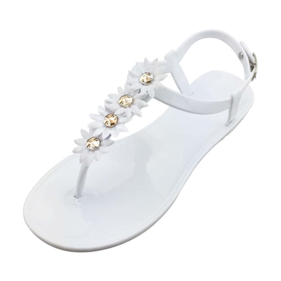 IWRICH Womens Fashion Flip Flops Sandals Summer T-Strap Flats Beach Walking Comfort Shoes White 9