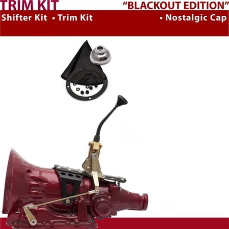American Shifter AOD Shifter Kit 8 in. Trim Kit Black Push Button Cap Black Boot Ringed Knob for D5B3C