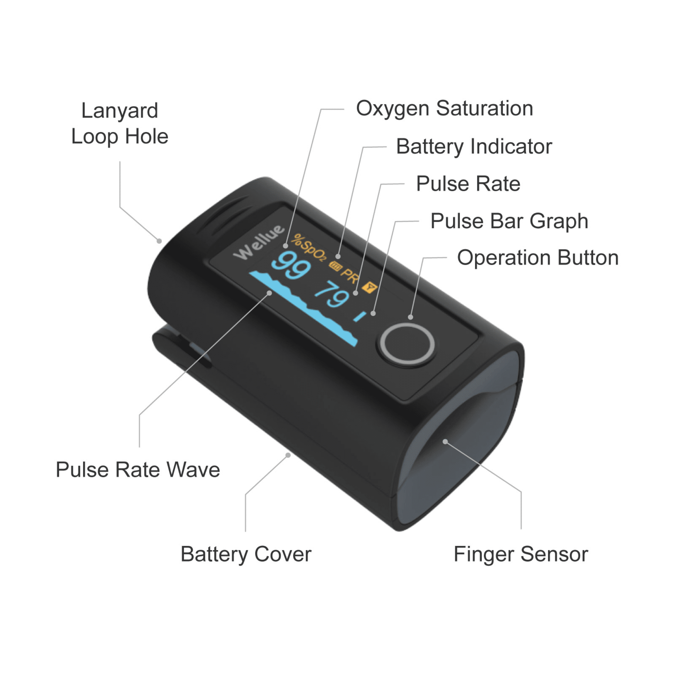 Wellue Bluetooth Pulse Oximeter with App, Fingertip Blood Oxygen Saturation & Pulse Rate Monitor, Fast 8s Reading, OLED Display, Trend Tracking & PDF Reports