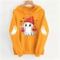 thumbnail image 3 of qolati Halloween Hoodie for Women Ghost Pumpkin Graphic Spooky Long Sleeve Pullover Sweater Cute Fall Oversized Fleece Lined Hooded Tops Orange L, 3 of 6