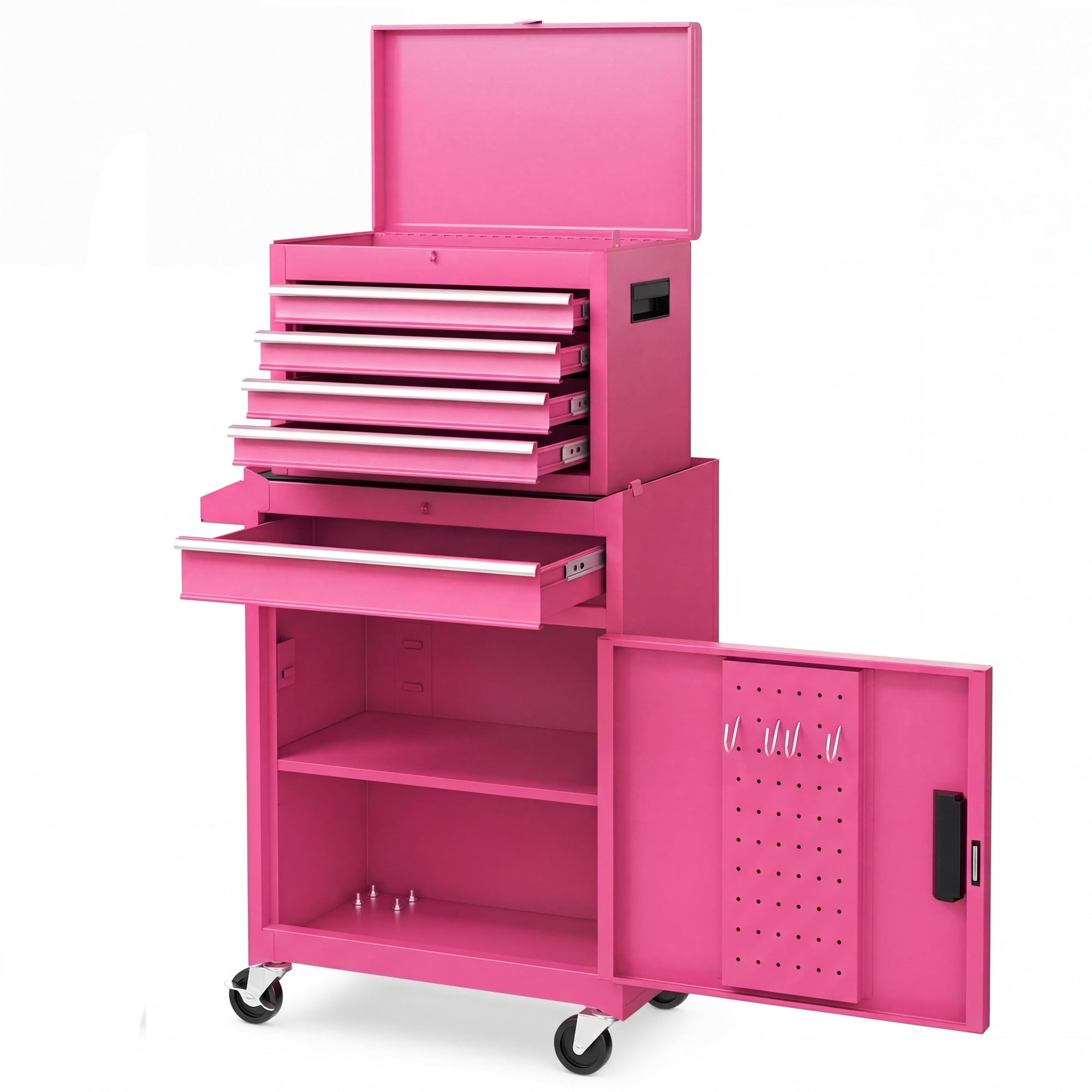ELLEGNT 2-in-1 Rolling Tool Chest with 5 Drawers, Garage Cabinet and Workstation Combo on Wheels