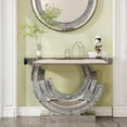 thumbnail image 5 of Silver Mirrored Console Table, 42.9" Rectangle Sofa Table with Sparkling Crystal 3C Shaped Base, Modern Luxury Mirrored Furniture with Diamond Glass Effects, 5 of 8