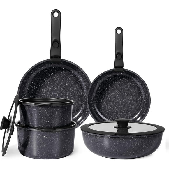 Ceramic Pots and Pans Set Non Stick, 11 Piece Nonstick Detachable Handle Cookware Sets, Non Toxic Induction Kitchen Pot and Pan with Removable Handle, Healthy RV Cookware, Dishwasher &Oven Safe