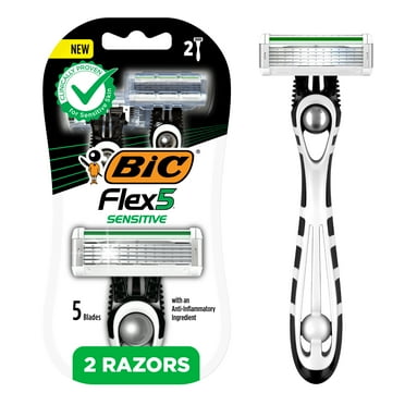 BIC Flex 5 Sensitive Disposable Razor, 2-Count Pack of Men's Manual Shaving Razors