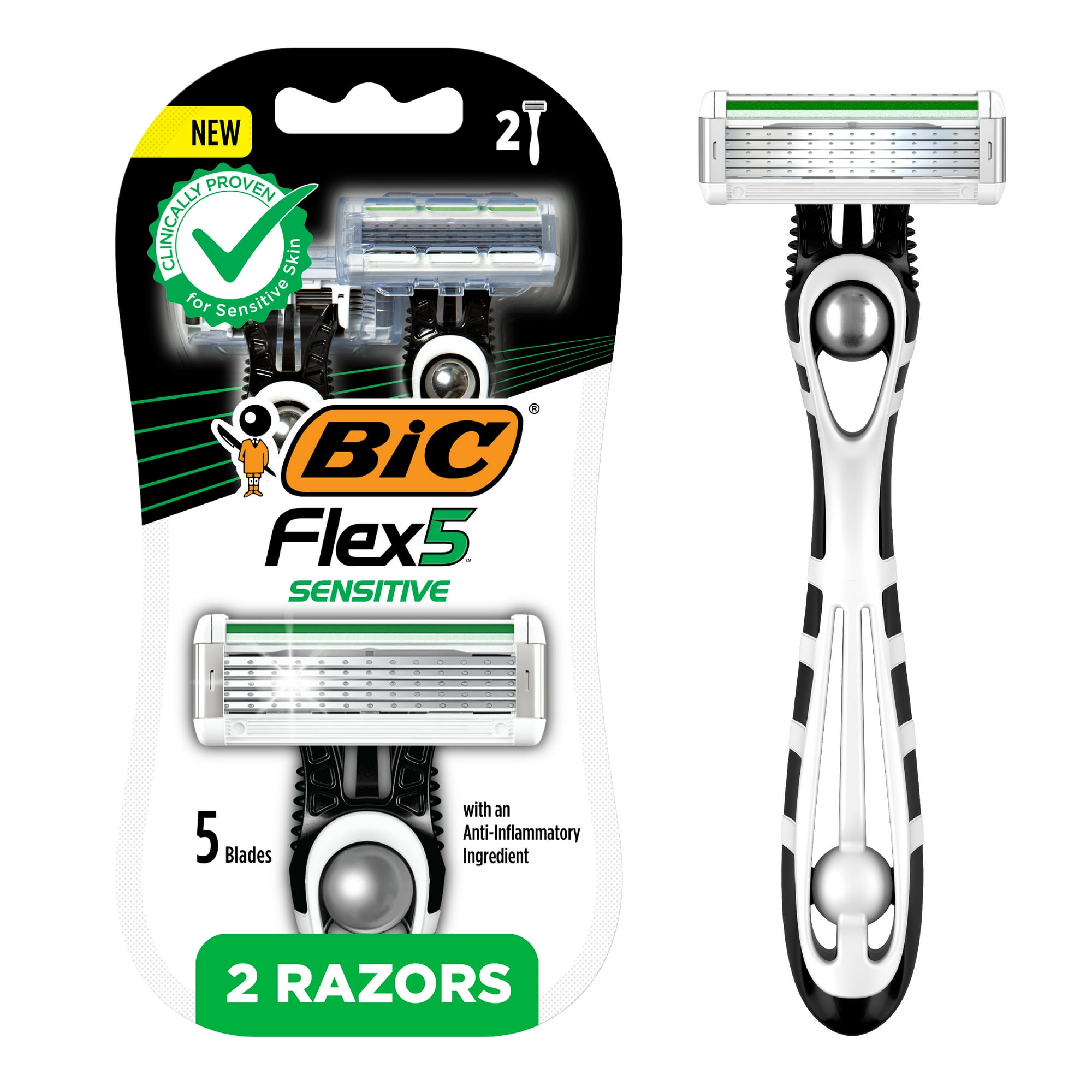 BIC Flex 5 Sensitive Disposable Razor for Men, 2-Count Pack, Manual Shaving Razors