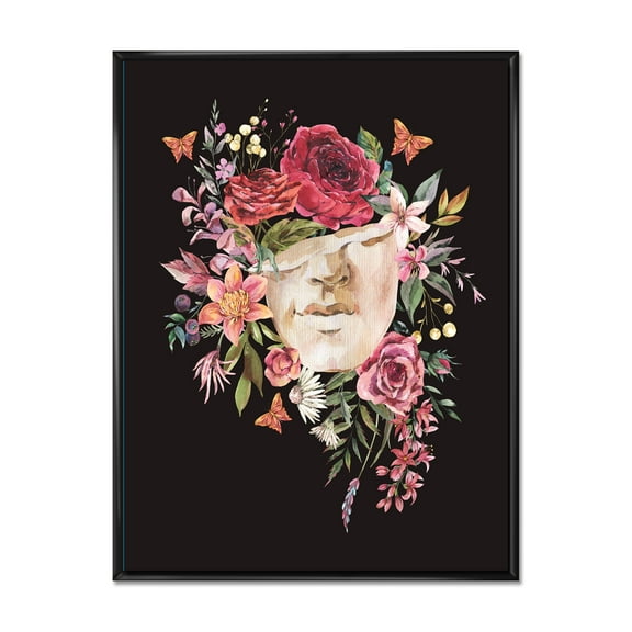 Designart 'Ancient Greek Sculpture Detail With Dry Flowers' Traditional Framed Canvas Wall Art Print
