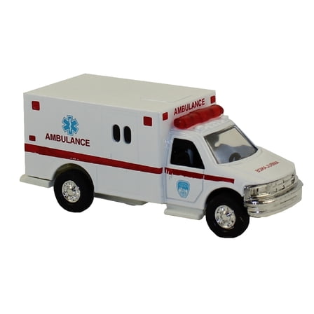 Rhode Island Novelty - Pull Back Die-Cast Metal Vehicle - RESCUE AMBULANCE (Red Stripe)(5 inch)