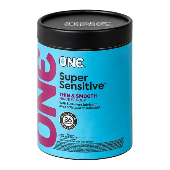 ONE Super Sensitive Condoms | 36 Pack | Ultra-Lurbicated Latex Condoms | NonToxic, Non-GMO | Triple Tested