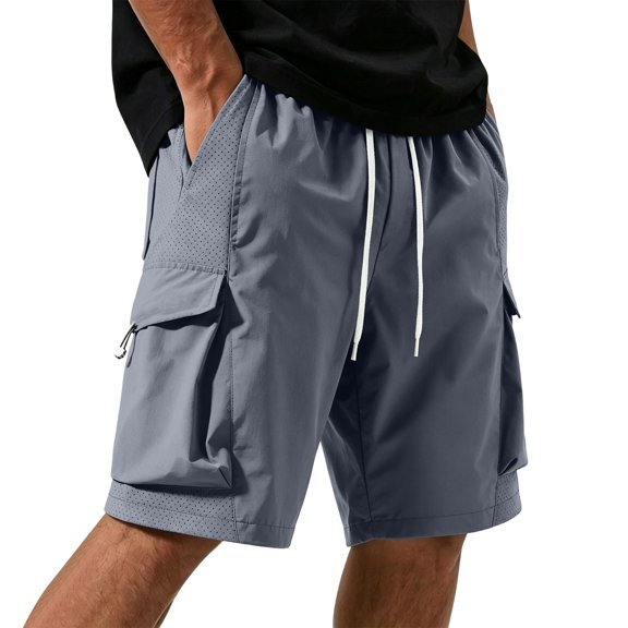 Cmfcve Quick Dry Cargo Shorts for Men Elastic Waist Drawstring Lightweight Stretch Hiking Shorts with Zipper