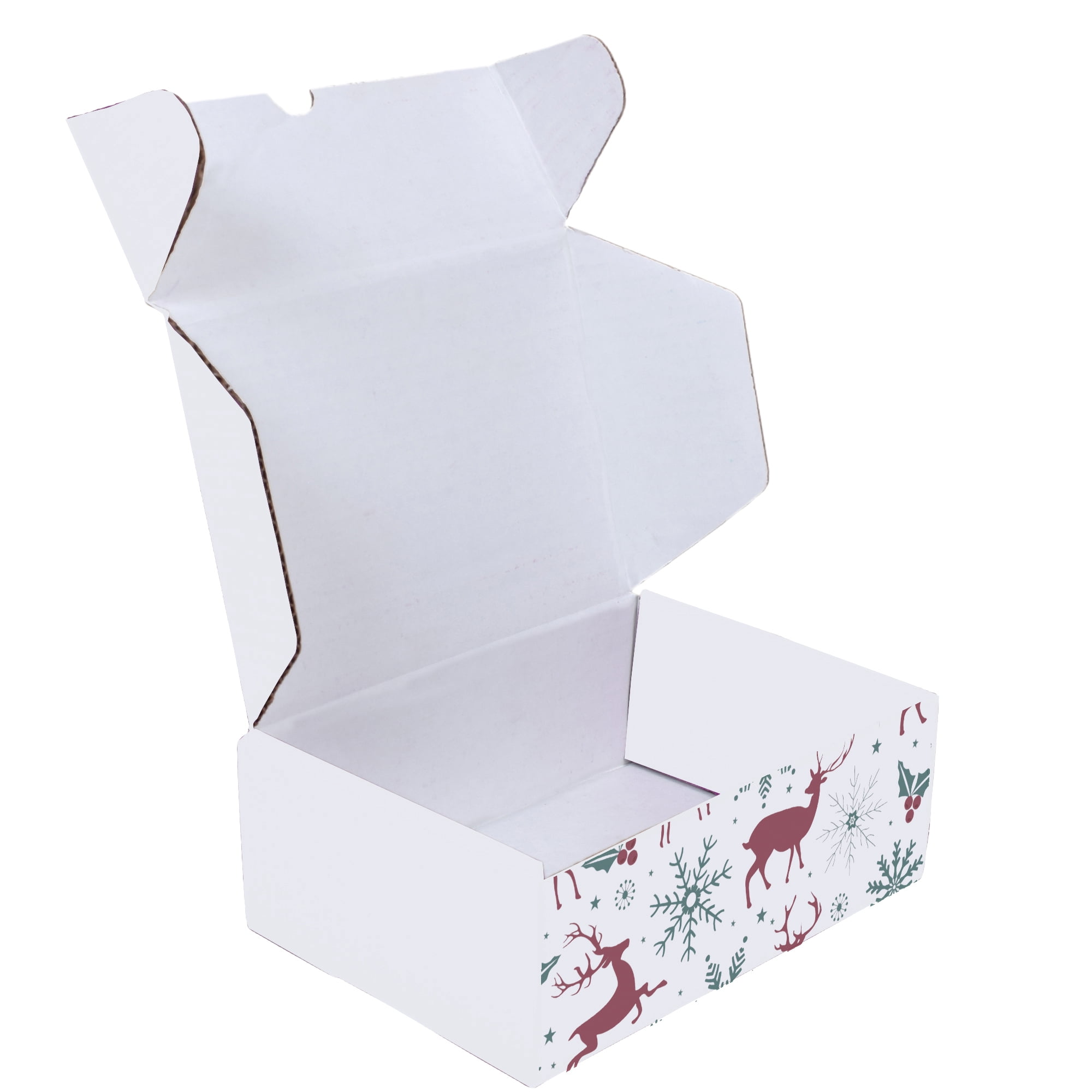 Ucanpack 25 Pcs Christmas Reindeer Printed Mailer Box, Made In USA- 1/8” Thick Corrugated Mailer Box 9½x8x8", Cute Boxes For Small Business, WhiteGift Boxes In Bulk, Moving Carton