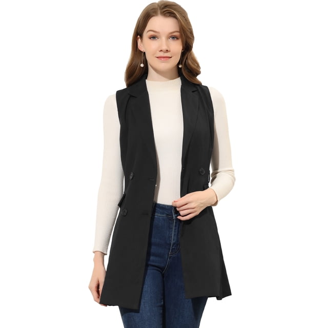 INSPIRE CHIC Blazer Long Sans Manches à Col à Revers pour Femmes Noir TG