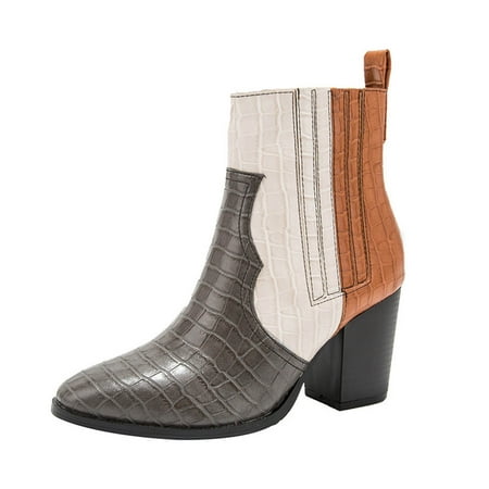 

KBKYBUYZ Women s Shoes Stylish Stitching Color Minimalistic Comfortable Snake Pattern High Heel Thick Heels Boots