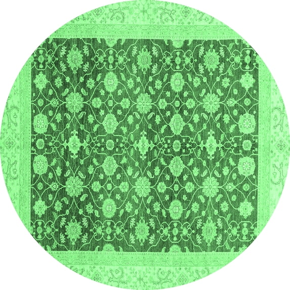 Ahgly Company Indoor Round Oriental Emerald Green Modern Area Rugs, 6' Round