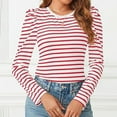 thumbnail image 2 of T Shirts for Womens Crew Neck Loose Tees with Puffy Sleeves Base Tops Striped Long Sleeve Shirt Women, 2 of 7