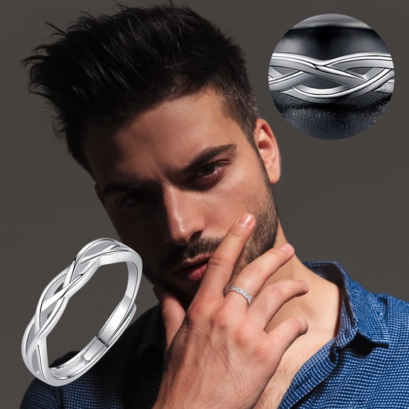 HomeKingdee Men's Interweaving Open Adjustable Ring - Silver-Plated Plated Copper Finger Ring for Hip Hop Fashion Pinky Tail Jewelry