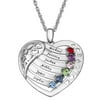 Personalized Women's Silvertone or Goldtone Family Heart Birthstone LOVE Pendant, 18+2"