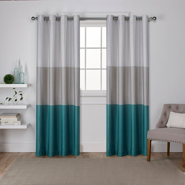 Exclusive Home Curtains Cau Striped Faux Silk Grommet Top Curtain Panel Pair 54x84 Teal Com Exclusive Home Curtains Cau Striped, Teal Grommet Curtains