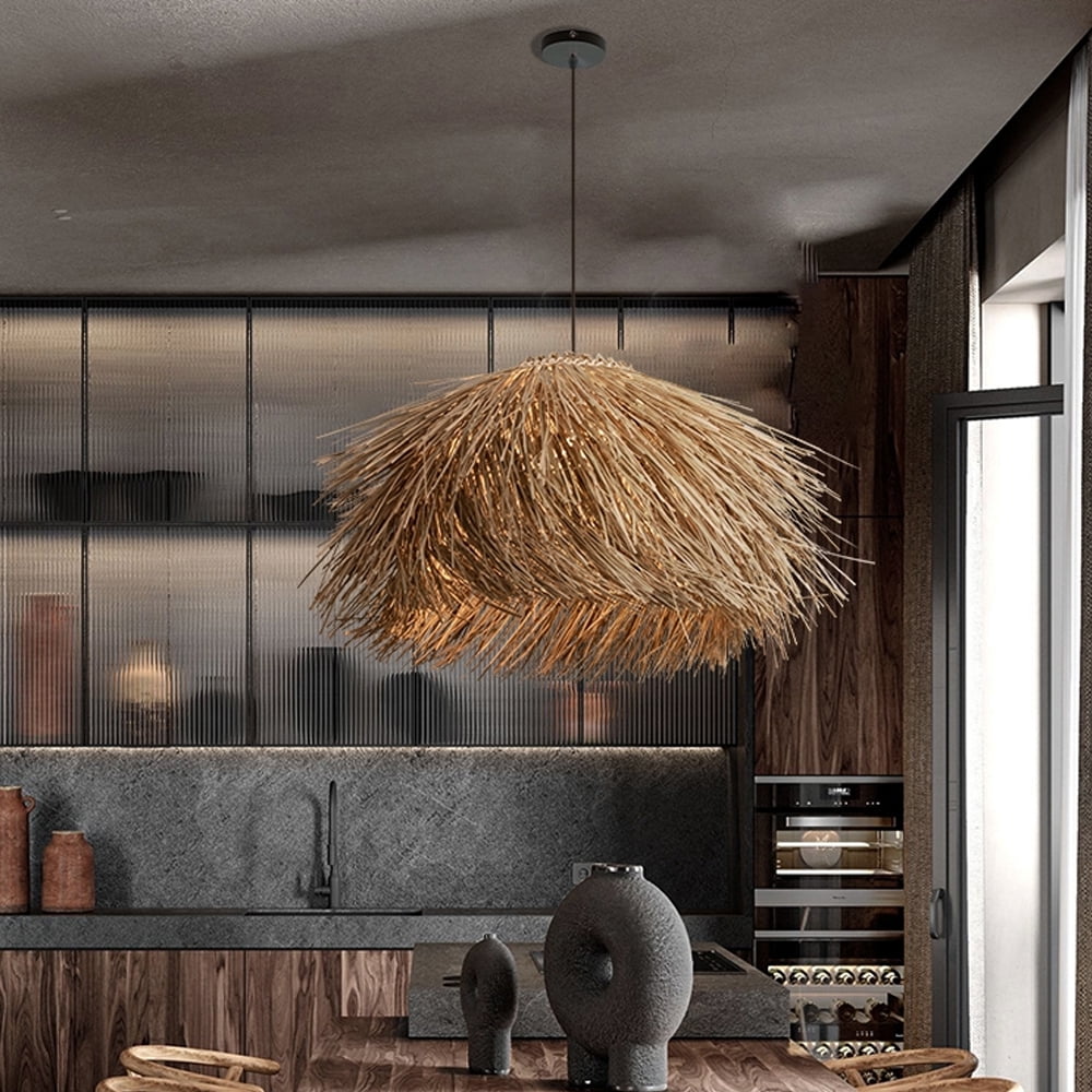 UEEYAC Hand-Woven Rattan Lamps Wabi-sabi Chandeliers Rural Retro Rattan Chandelier