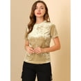 thumbnail image 2 of DARING DIVA Women's Velvet Blouse Tops Crew Neck Short Sleeve T-Shirt XX-Large Light Beige, 2 of 6