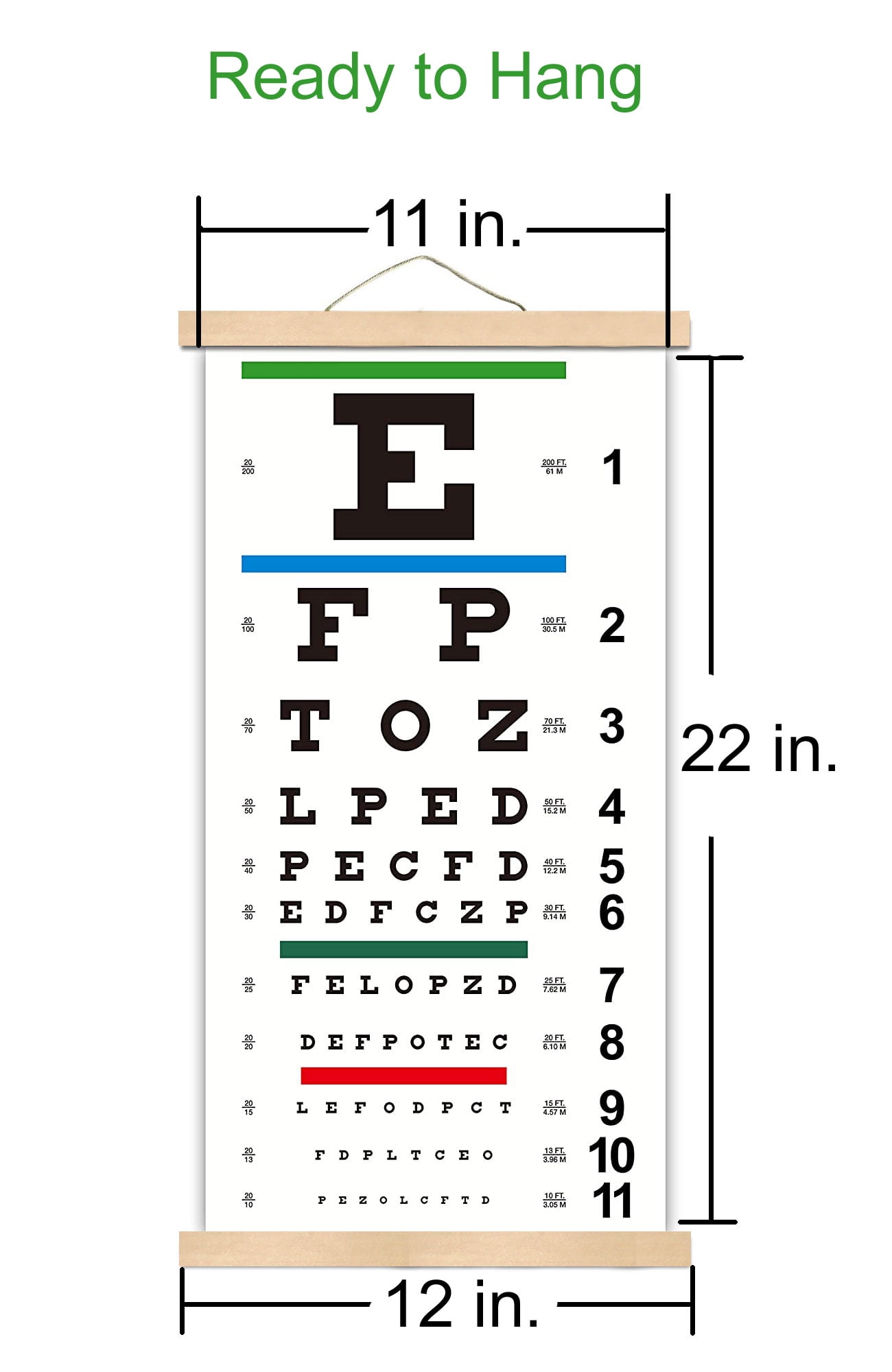 Eye Chart, Upgraded Snellen Eye Chart for Eye Exams 20 Feet, 22x11 Inches  Plastic Low Vision Eye Charts Wall Chart with Metal Eyelet for Kids Gifts