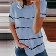 thumbnail image 2 of Women's Casual Tops Striped Casual Loose Fit Curved Hem Short Sleeve Shirts Summer Crew Neck Blouses (5XL, Light Blue), 2 of 6