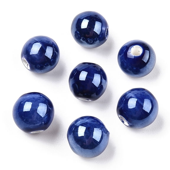 Pearlized Handmade Porcelain Round Beads Prussian Blue 8mm Hole: 2mm