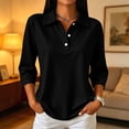 thumbnail image 5 of Womens 3/4 Sleeve Button Down Collared Polo Shirts Vintage Casual Business Everyday Tops Black M, 5 of 9