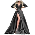 thumbnail image 1 of Qucoqpe - Vestido de fiesta con lentejuelas brillantes para mujer, elegante vestido de dama de honor con escote en V, manga larga, satén, corte sirena, abertura lateral alta, brillante, elástico,, 1 of 5